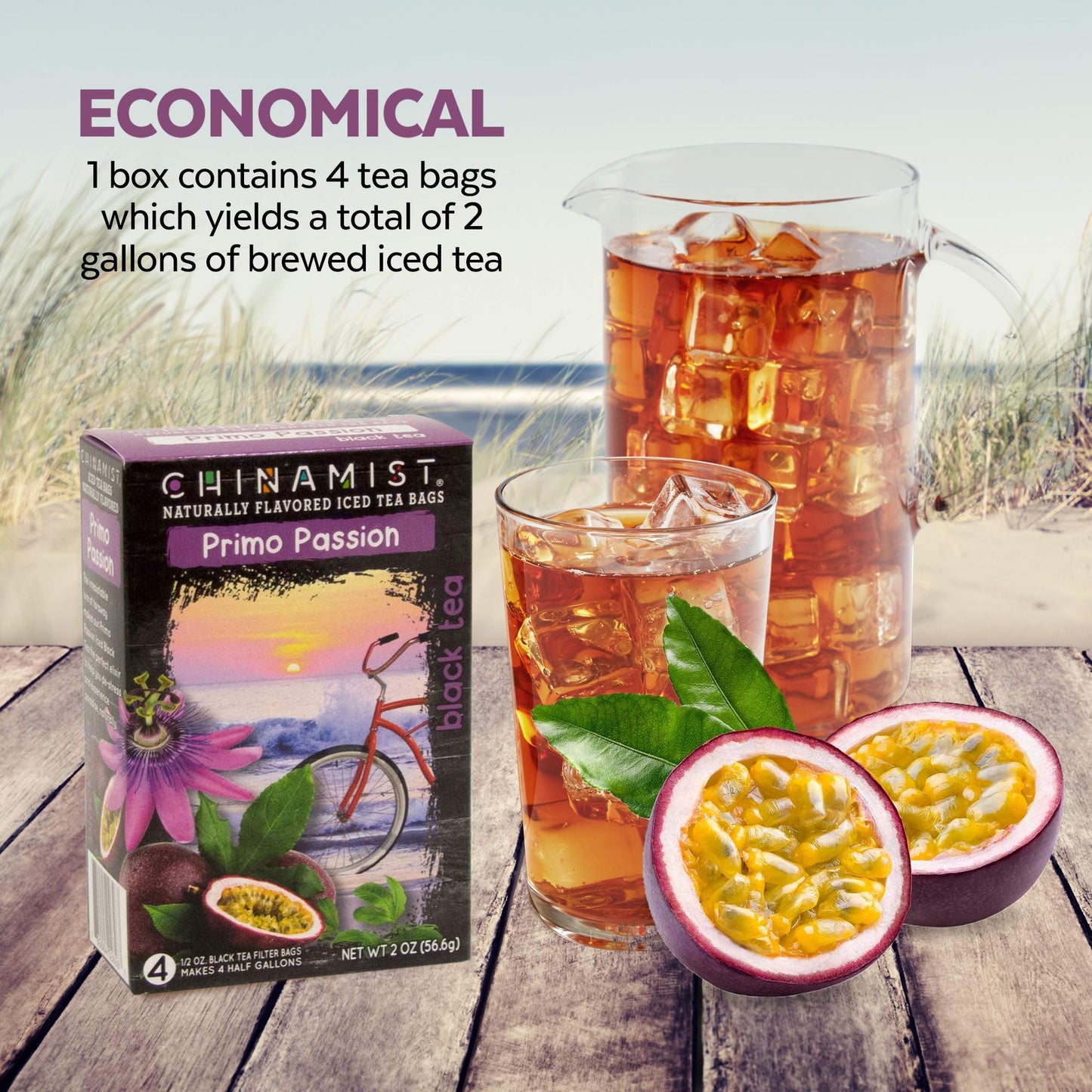 China Mist Iced Tea - Primo Passion Black Tea Infusion - Refreshing and Delicious - Each Tea Bag Yields 1/2 Gallon - 4 bags.