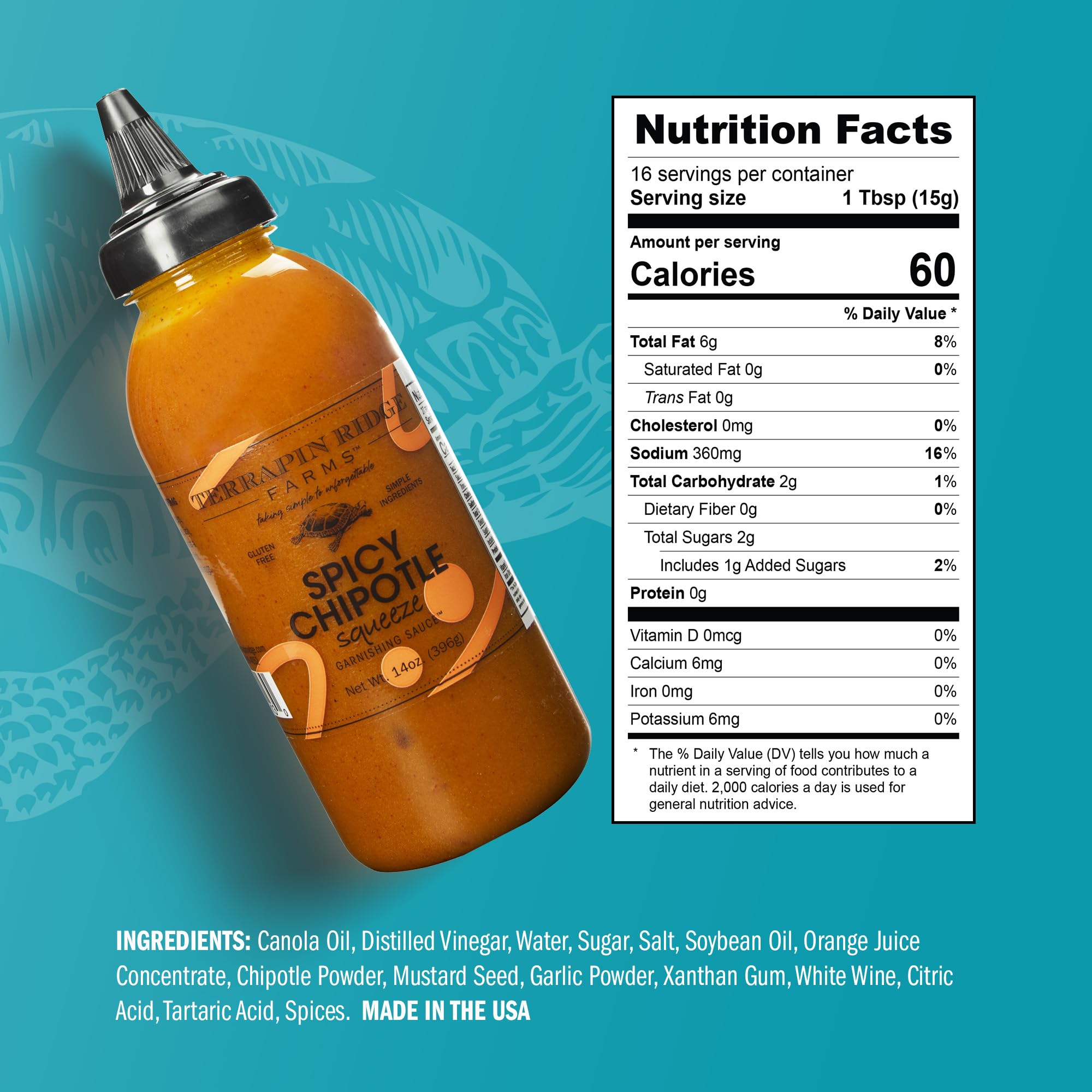 Terrapin Ridge Farms Spicy Chipotle Garnishing Sauce - Smoky & Zesty Sauce for Tacos, Sandwiches, Seafood & More - 14 Ounce bottle (Pack of 1)