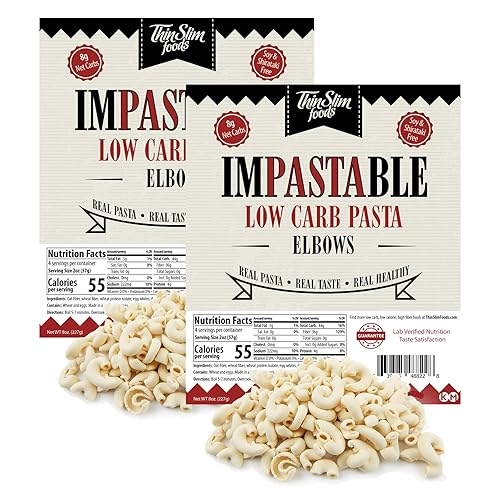 ThinSlim Foods Impastable Low Carb Pasta, Elbows 2pack | 8g Net Carbs | 36g Fiber | 55 Calories | Not Shirataki | No Soy | No Pea or Bean Flour | Real