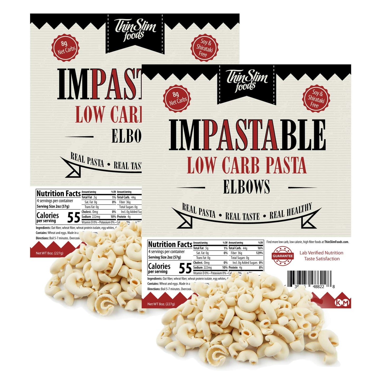 ThinSlim Foods Impastable Low Carb Pasta, Elbows 2pack | 8g Net Carbs | 36g Fiber | 55 Calories | Not Shirataki | No Soy | No Pea or Bean Flour | Real
