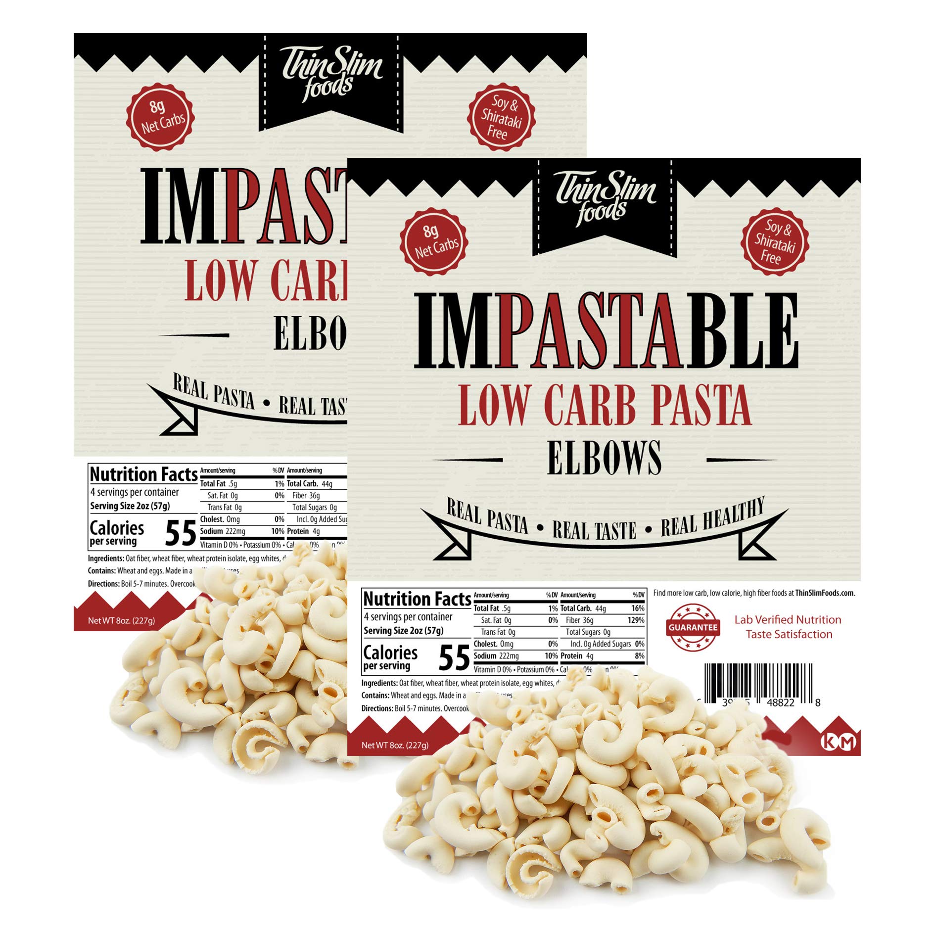 ThinSlim Foods Impastable Low Carb Pasta, Elbows 2pack | 8g Net Carbs | 36g Fiber | 55 Calories | Not Shirataki | No Soy | No Pea or Bean Flour | Real