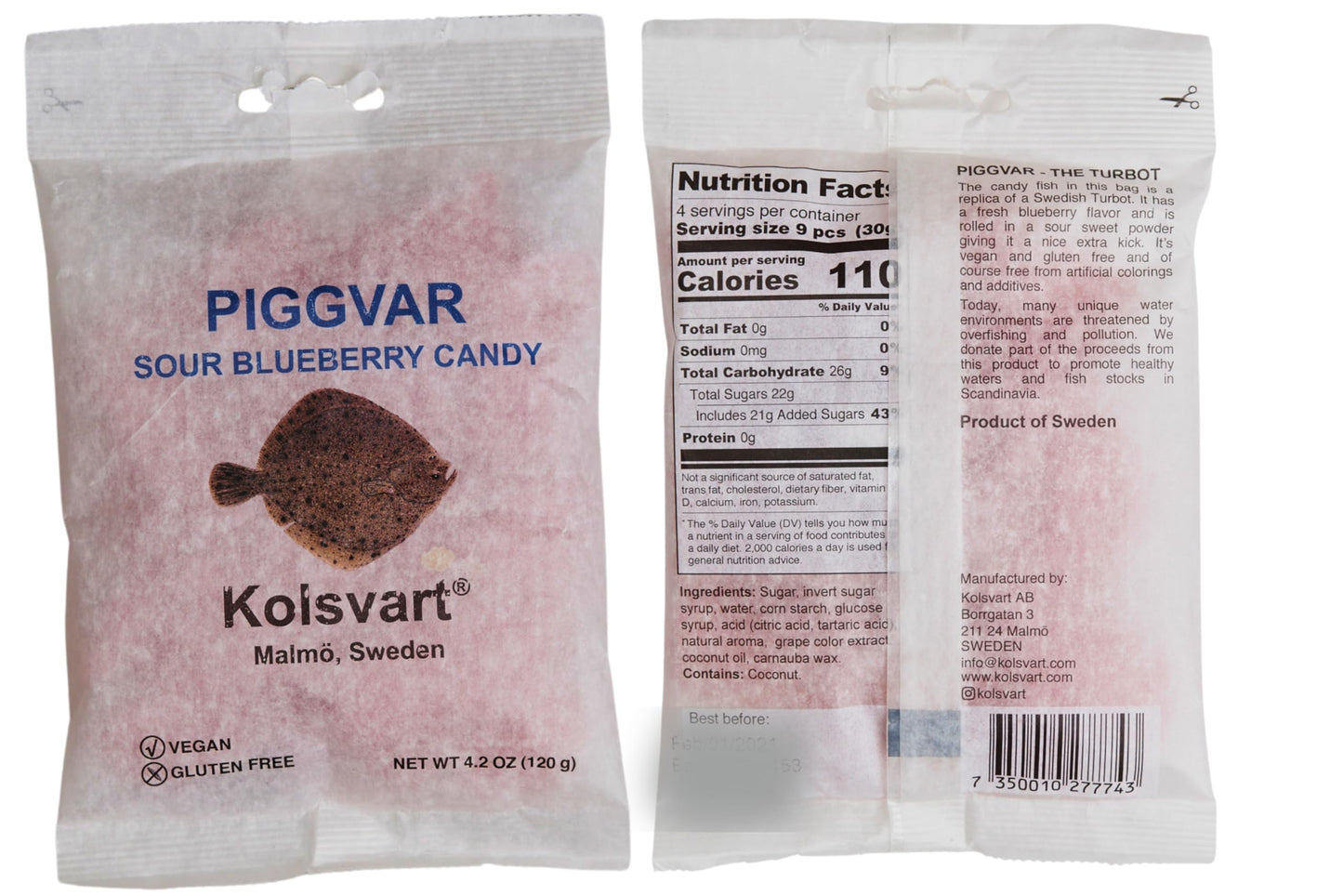 Kolsvart Sour Blueberry Swedish Candy - Vegan & Gluten-Free Gummies with Natural Fruit Flavor - Scandinavian Sour Candy - 4.2 oz Each (Pack of 5)