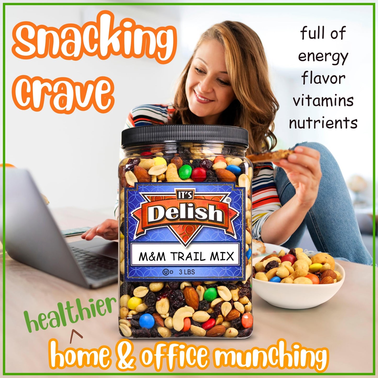 M&M's Classic Trail Mix by It's Delish, 3 lb Reusable Jumbo Container | Gourmet Chocolate M and M Trail Mix with Dried Fruit and Nuts | Sweet