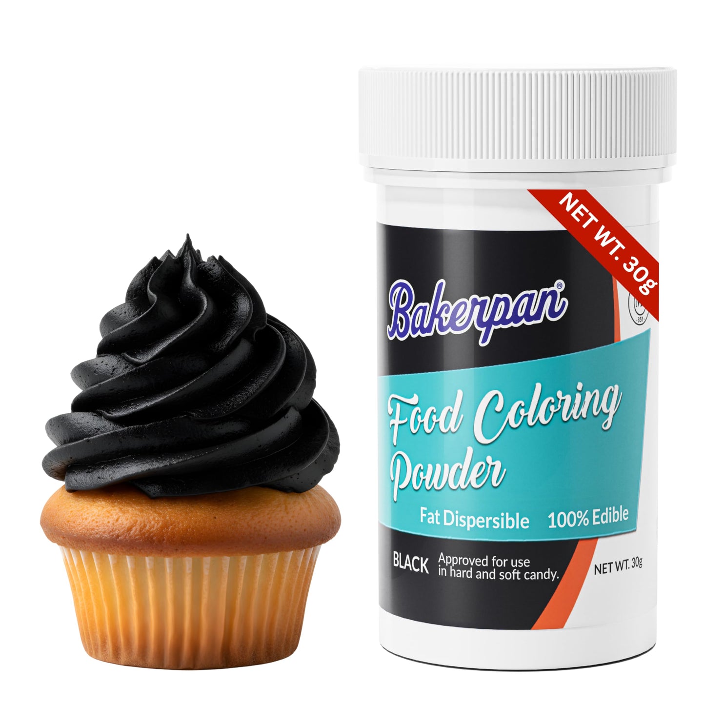 Bakerpan Black Oil-Based Dye-Free Food Coloring Powder - 30g - Chocolate Food Coloring, Coloring for Candy, Icing, Cakes
