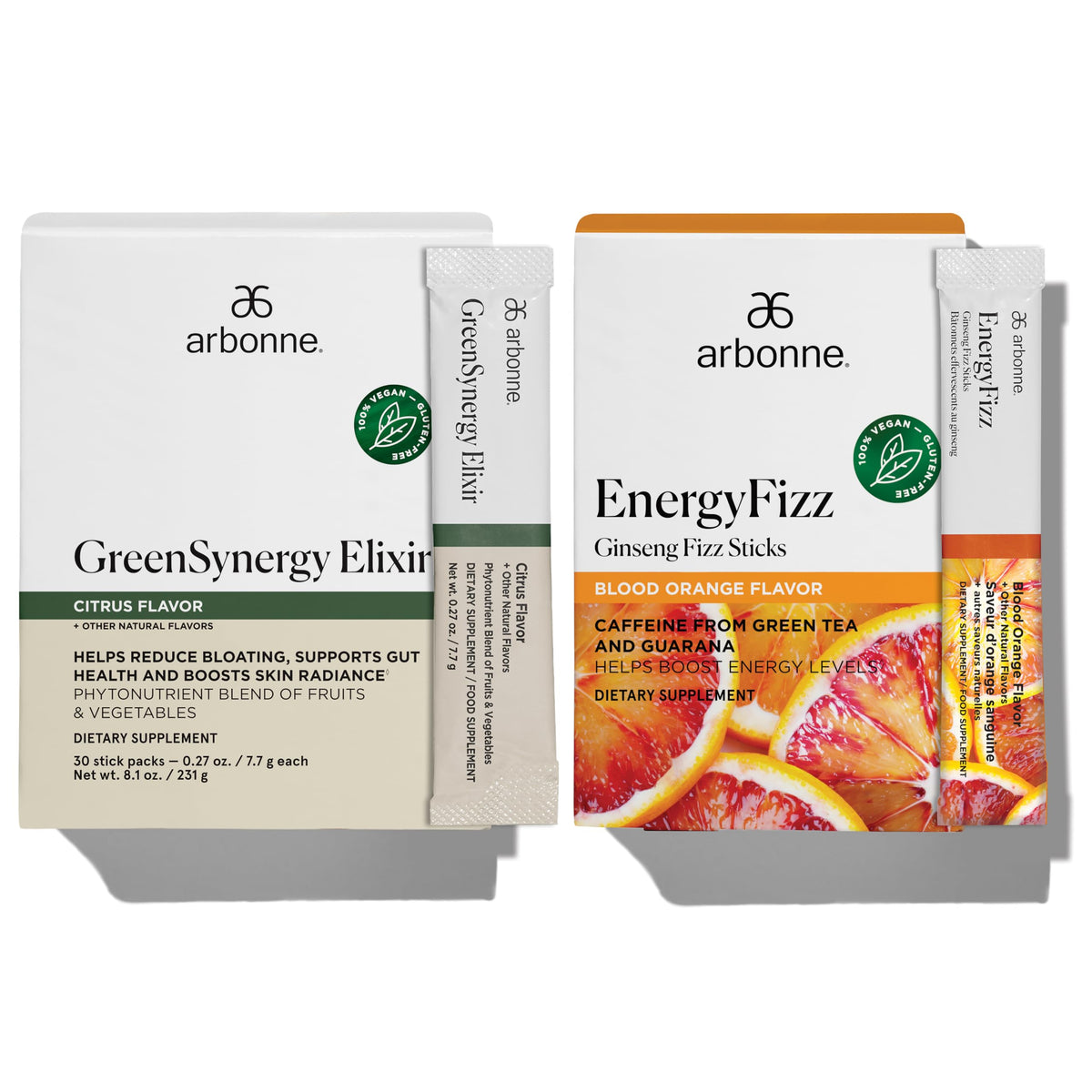 Gut & Energy Bundle - GreenSynergy Elixir + Blood Orange Fizz by Arbonne