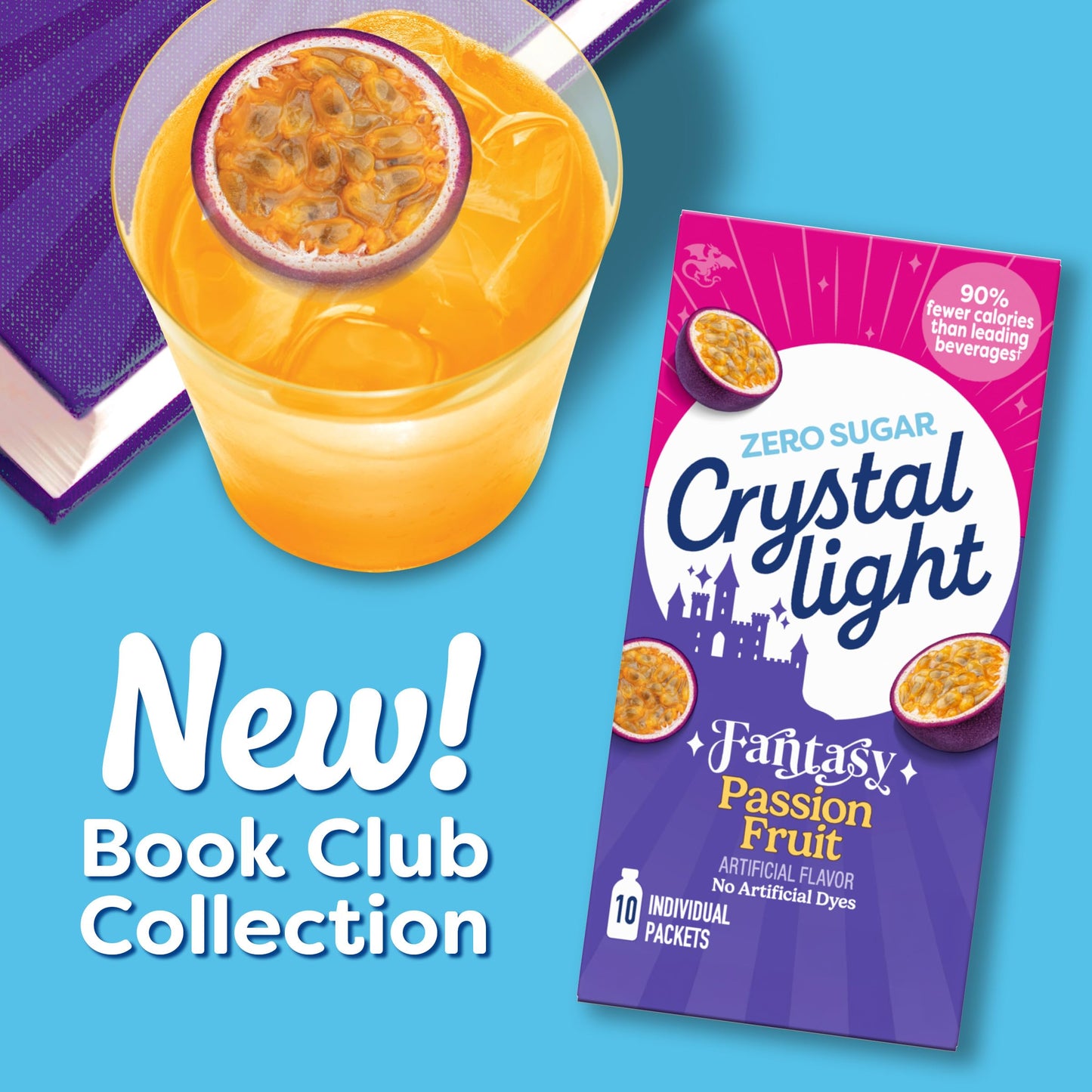 Crystal Light Drink Mix, 10 Individual Packets, Hydration for Book Lovers and Fantasy Readers, Passion Fruit Artificial Flavor, Zero Sugar, No