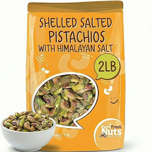 California Pistachio Kernels with Pink Himalayan Salt (2 Lbs) Shelled - Oven Roasted to Perfection in Small Batches - Farm Fresh Nuts Brand