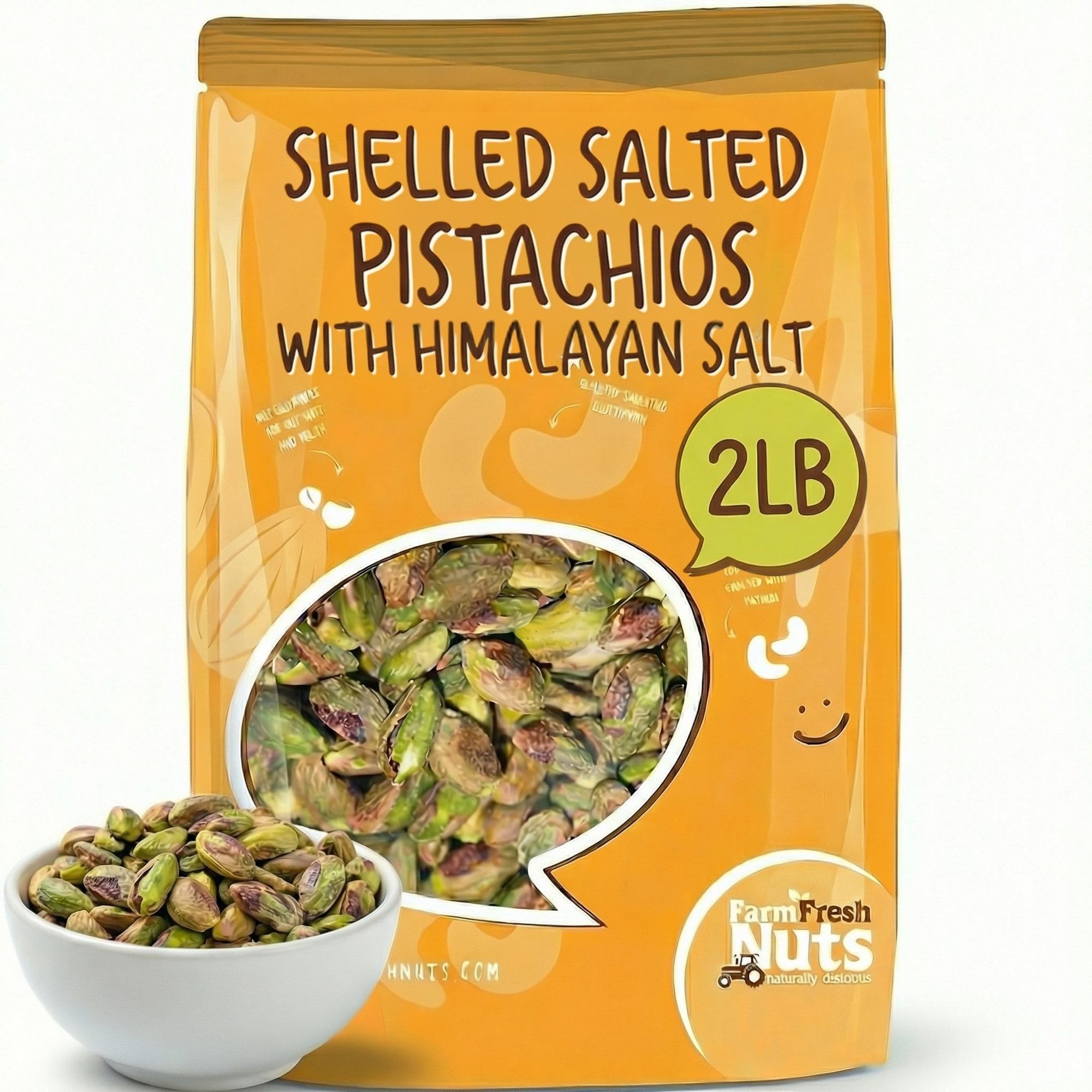 California Pistachio Kernels with Pink Himalayan Salt (2 Lbs) Shelled - Oven Roasted to Perfection in Small Batches - Farm Fresh Nuts Brand