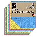WipeWiz - Swedish DishCloths - 10 Pack (Assorted), (German Material) Reusable Cellulose Sponge Cloth for Kitchen - Household, Highly Absorbent
