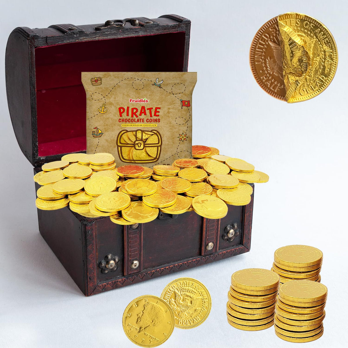 Fruidles Pirate Belgian Milk Chocolate Coins, Kosher Certified Dairy, Non GMO (Pack of 25)