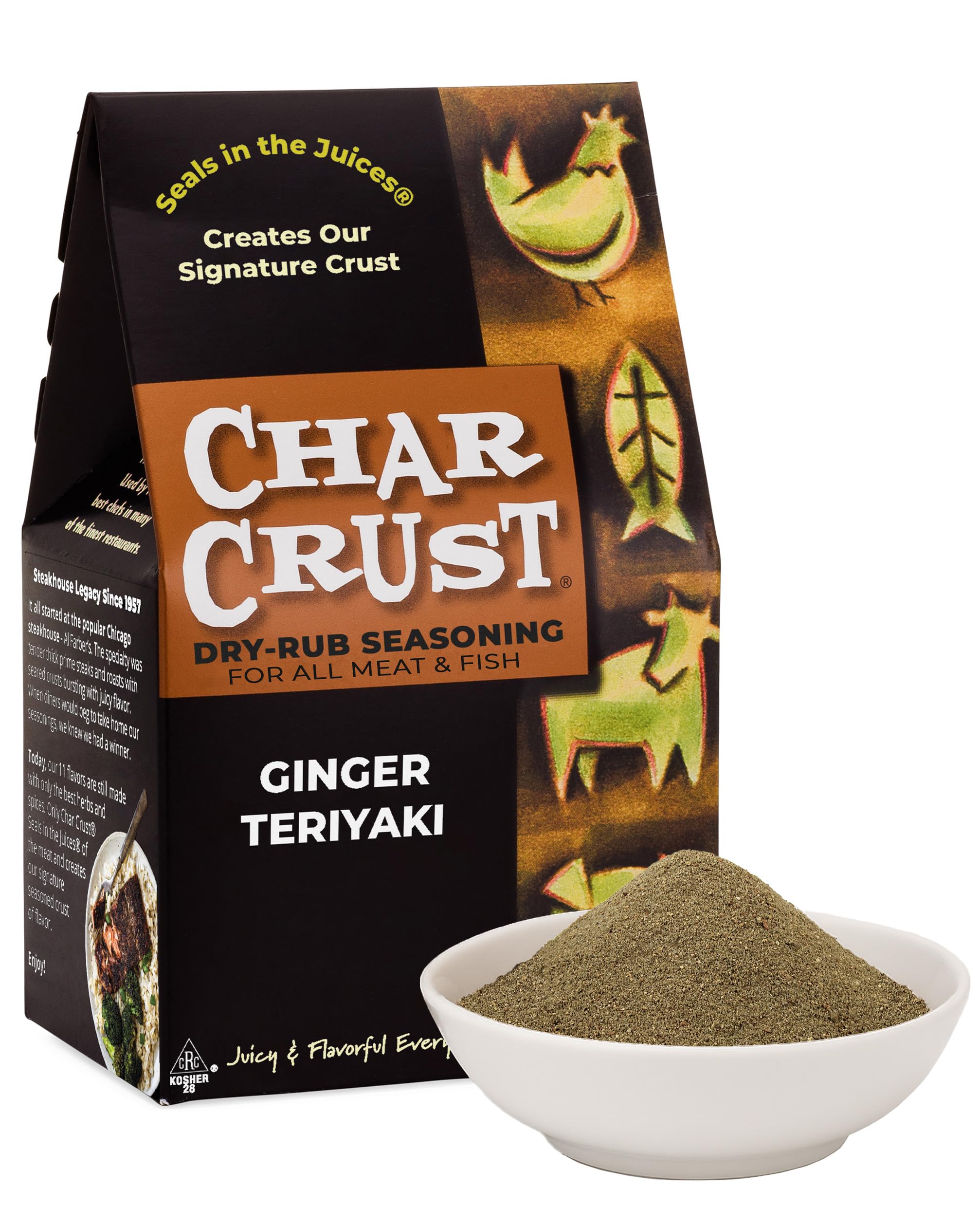 Char Crust Dry-Rub Seasonings Ginger Teriyaki | All-in-one seasonings | Perfect for Chicken, Shrimp, Salmon, Pork, and Wings | Signature Crust that