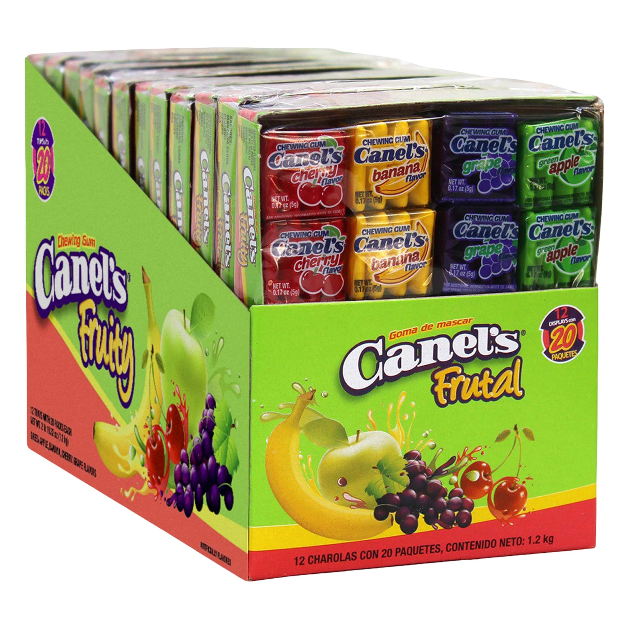 Canel’s Fruit Flavor Chewing Gum, 4 Piece Packs with Cherry, Banana, Grape, and Apple, for Parties and Candy Bars, 60 Count (Pack of 1)