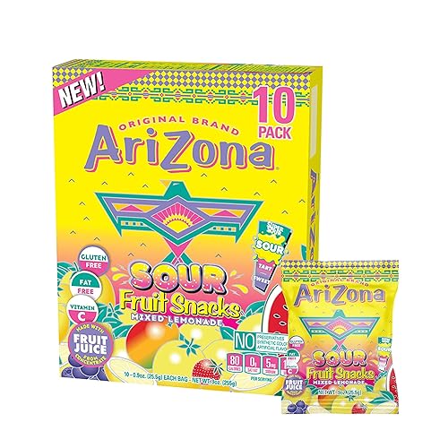 AriZona Lemonade Fruit Snacks, Sour Lemonade - 0.9 oz, 10 count Box