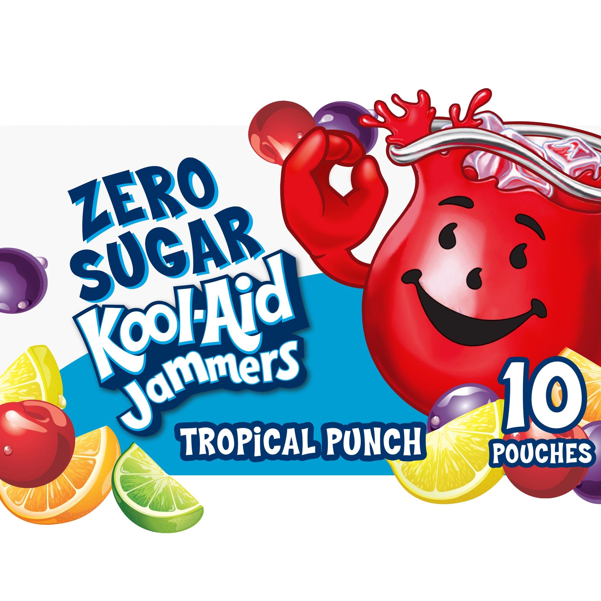 Kool-Aid Zero Sugar Jammers Artificially Flavored Drink, 10 Pouches, for School Lunches and On-the-Go Hydration, Tropical Punch Flavor, Zero Calories