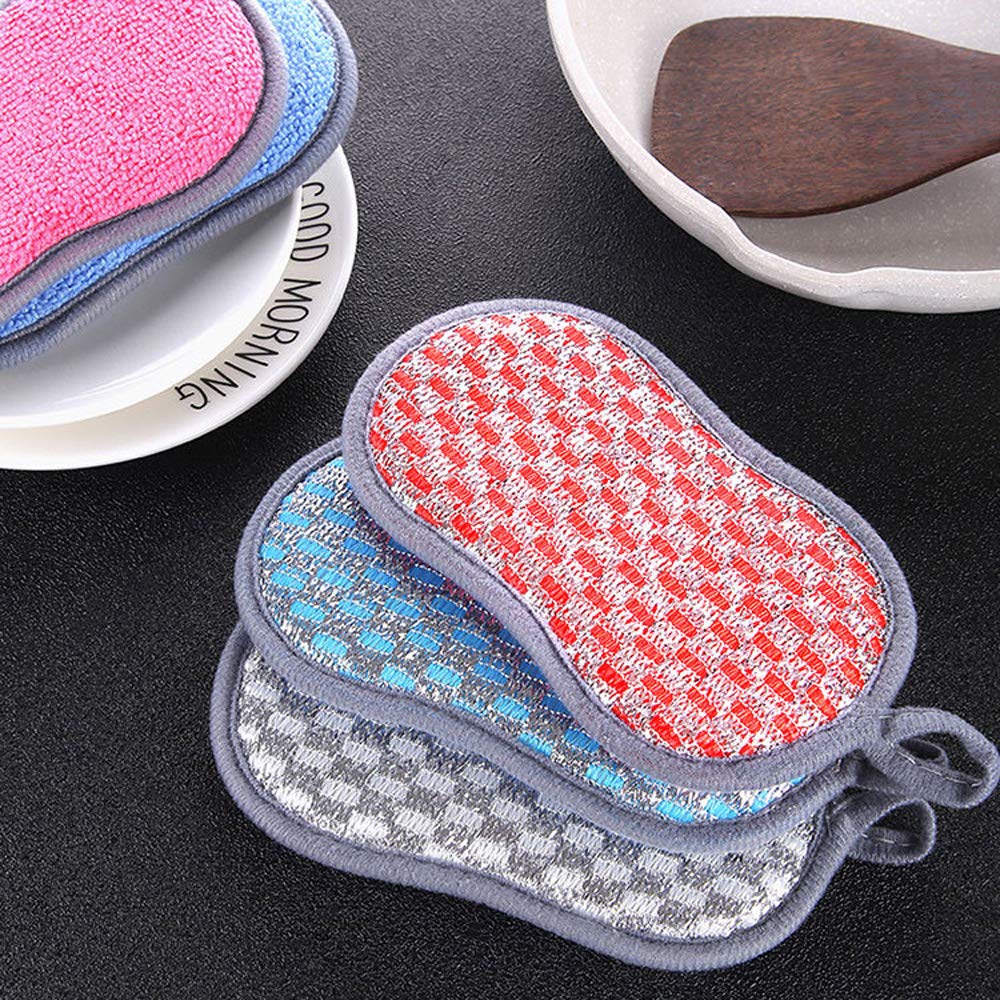 YANCAI 1 Pc/4 Pcs Multi-Purpose Scrub Sponges for Kitchen, Non-Scratch Microfiber Sponge Along with Heavy Duty Scouring Power(Red 4Pcs)