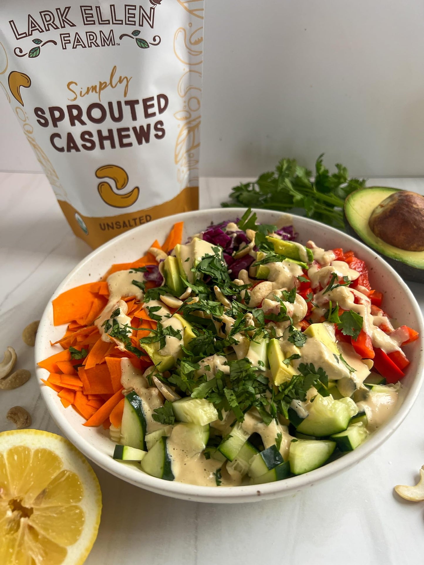 Lark Ellen Farm Unsalted Organic Raw Cashews, Sprouted, Air-Dried, Gluten-Free, Non-GMO, Vegan, Keto, Certified USDA, Peanut-Free Facility, Resealable