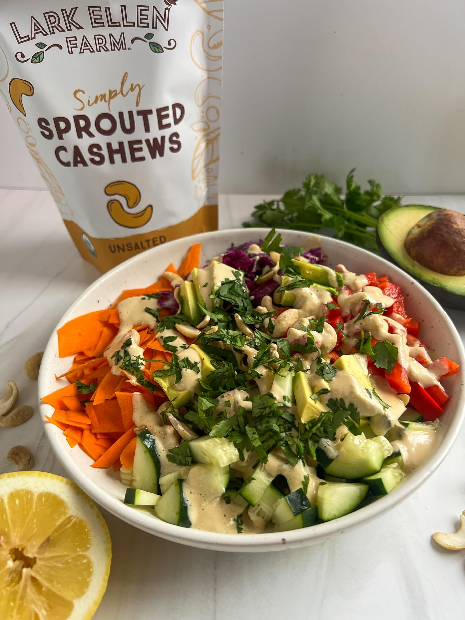 Lark Ellen Farm Unsalted Organic Raw Cashews, Sprouted, Air-Dried, Gluten-Free, Non-GMO, Vegan, Keto, Certified USDA, Peanut-Free Facility, Resealable