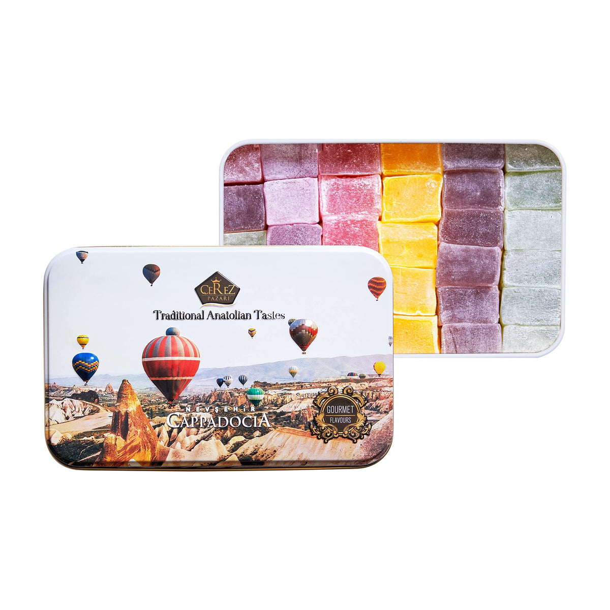 Cerez Pazari Turkish Delight Candy Gift Basket, Luxury Lokum Dessert, Gourmet Christmas Holiday Corporate Food Gifts in Elegant Tin Box, With 5 Unique