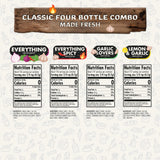 Flavor God Classic Combo Pack Of 4 Seasoning & Spices for Cooking, Everything, Everything Spicy, Garlic Lovers, Lemon & Garlic, Low Sodium, Healthy