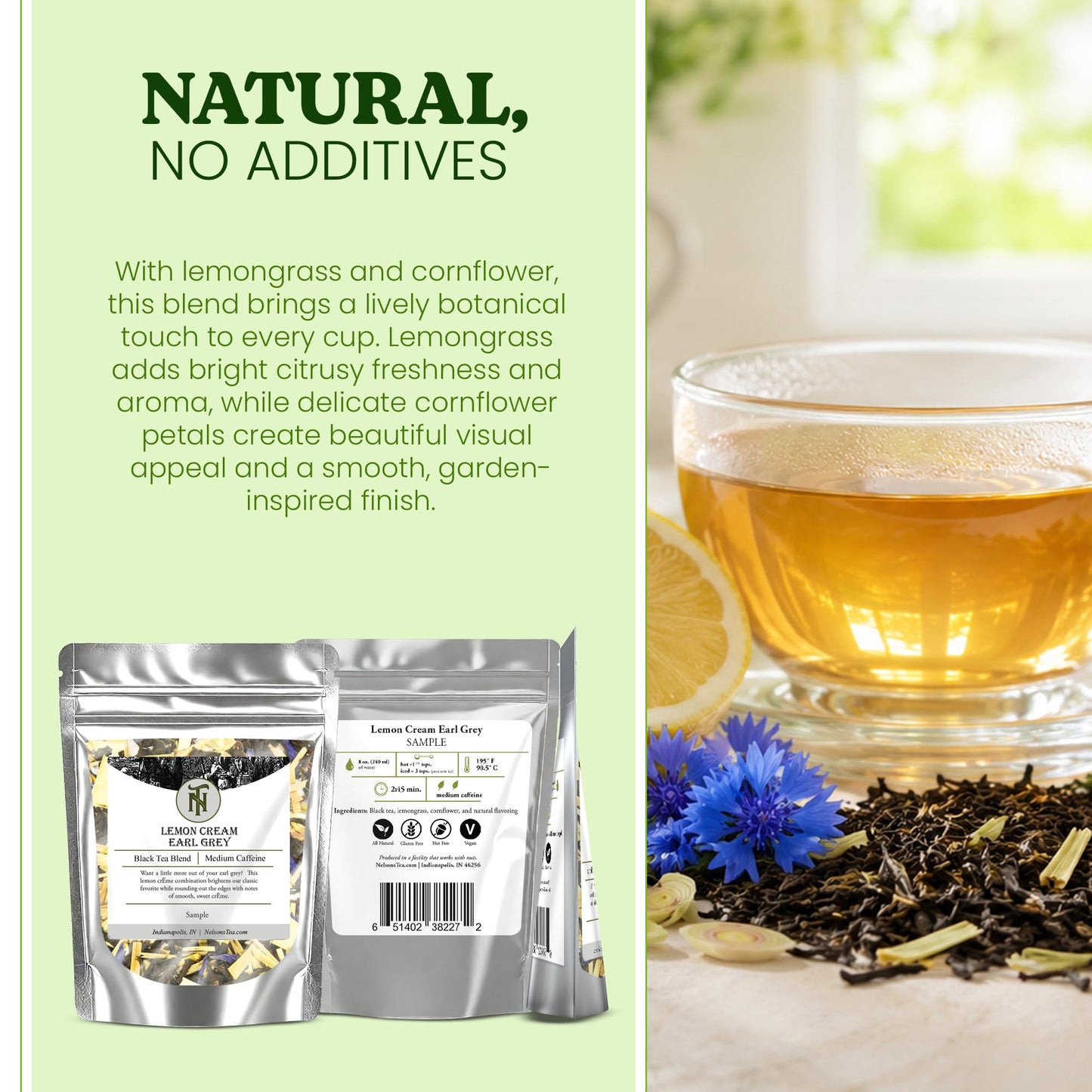 Nelson's Tea Lemon Cream Earl Grey Black Loose Leaf Tea w/Lemongrass, Cornflower & Natural Flavoring - 0.4oz Black Blend - Zesty & Creamy, Refreshing