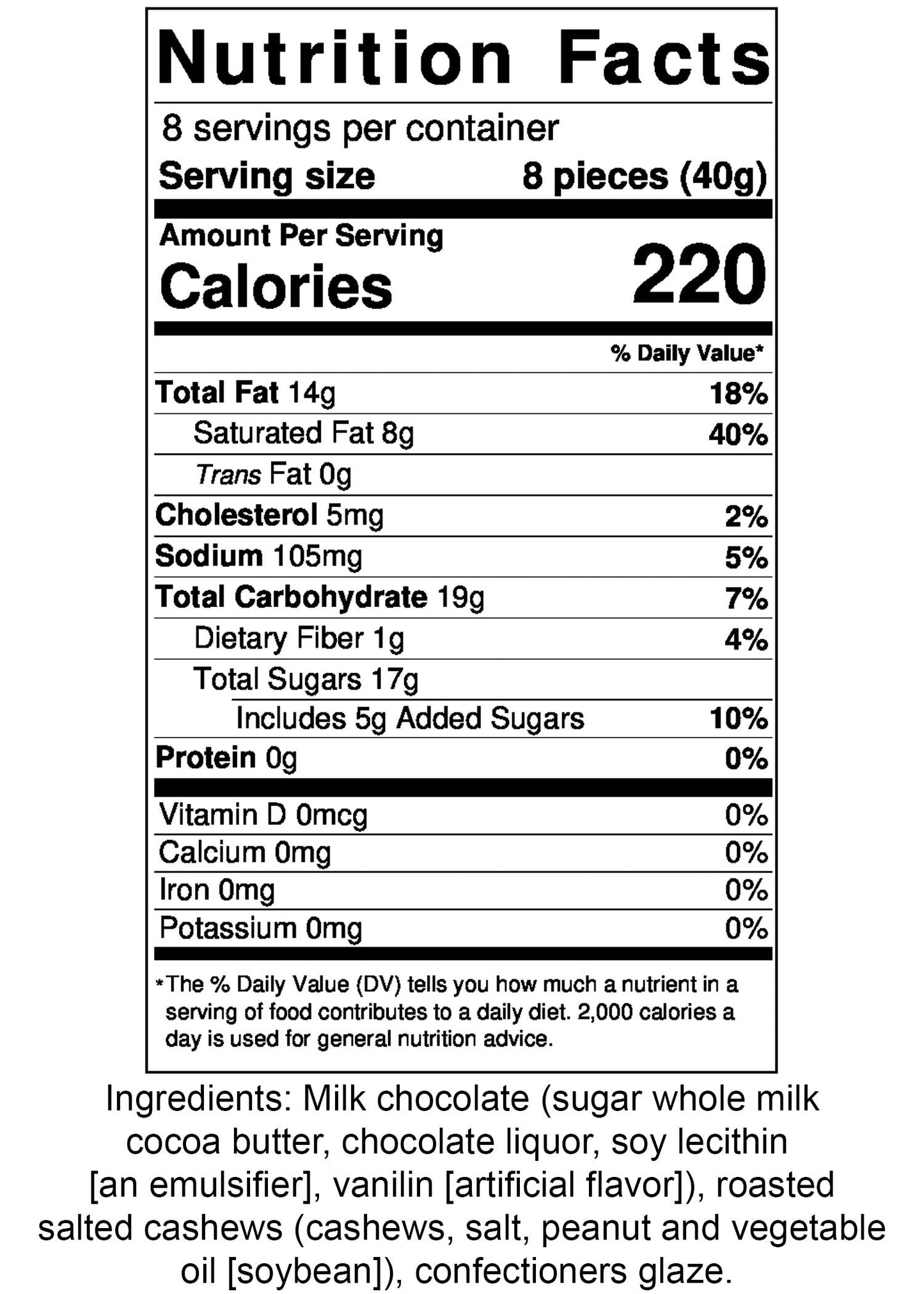 Premium Chocolate Candy 2-13 oz. packages (Milk Chocolate Cashews)