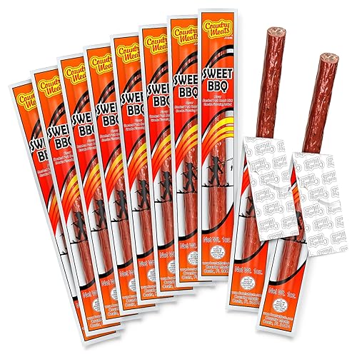 Country Meats, Meat Sticks, USDA Certified, 0 Trans Fat, Low Carb, High Protein, Keto Snack, Keto Friendly (10 Sticks, Sweet BBQ)