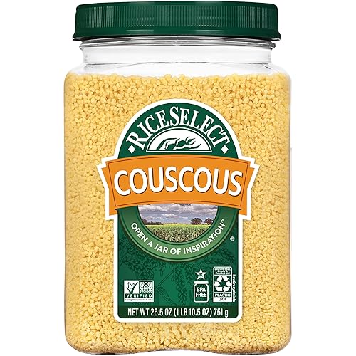 RiceSelect Couscous, Premium Moroccan-Style Wheat Couscous, Non-GMO, Kosher, 26.5oz Jar (Pack of 1)