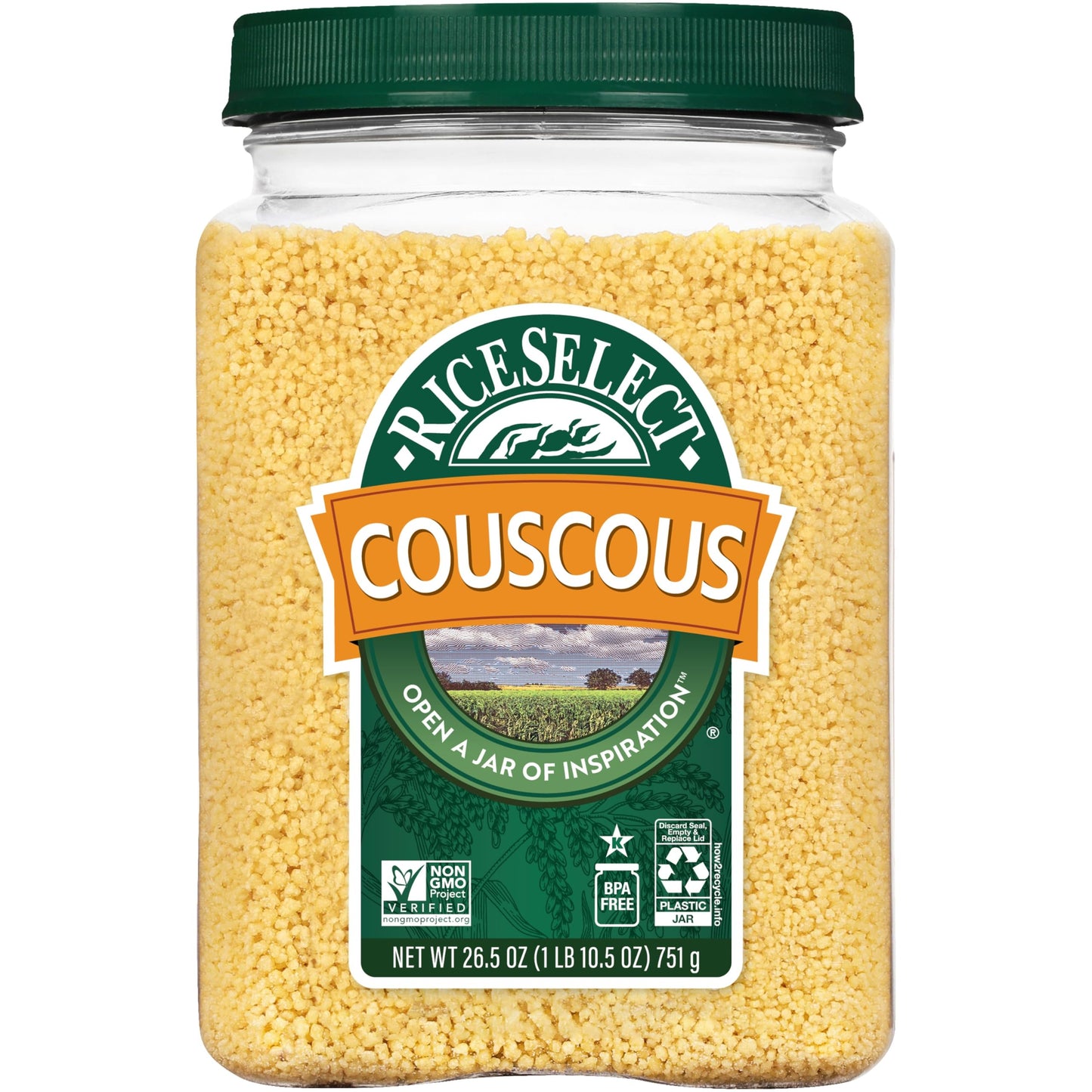RiceSelect Couscous, Premium Moroccan-Style Wheat Couscous, Non-GMO, Kosher, 26.5oz Jar (Pack of 1)