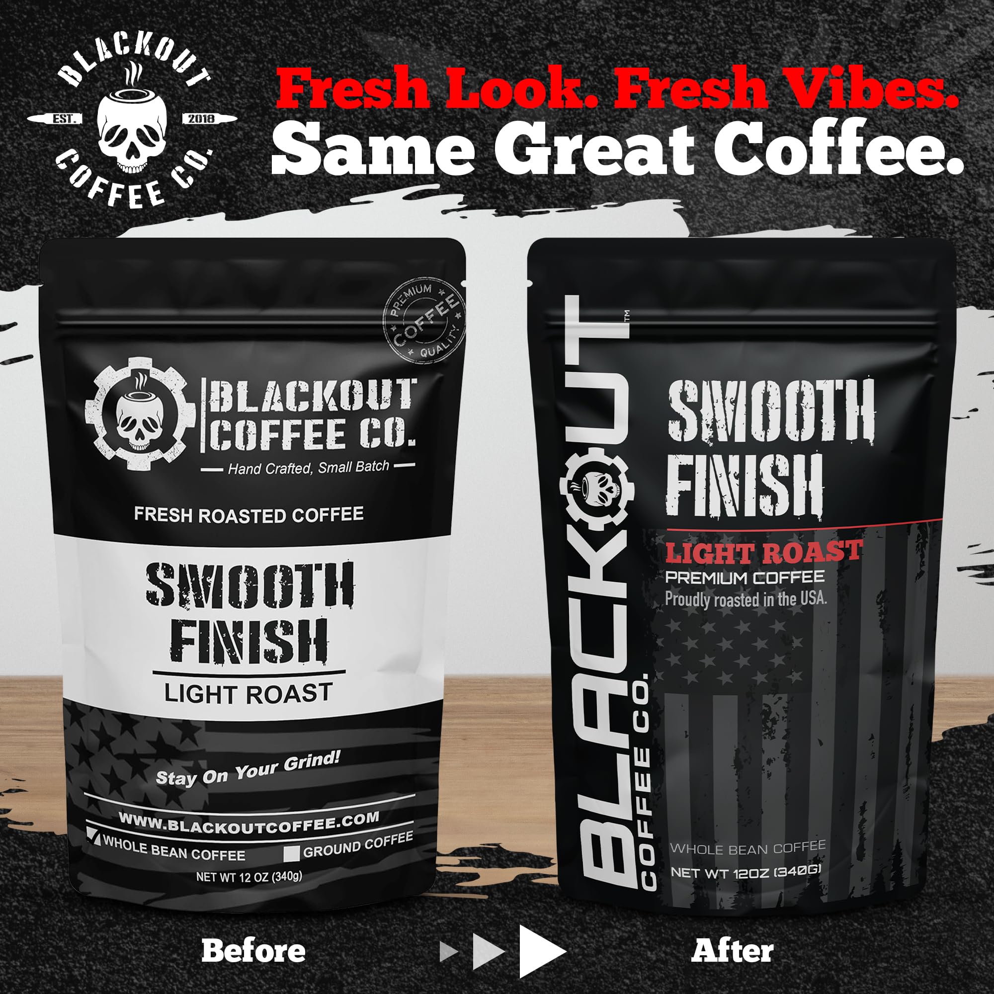 Blackout Coffee Smooth Finish Whole Bean Coffee - Light Roast, Bright & Smooth Taste - Freshly Roasted 12oz Bag