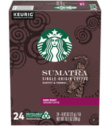 Starbucks Sumatra Single-Origin Coffee K-Cup Pods, Dark Roast Ground Coffee with Earthy & Herbal Flavor, 24 CT K-Cup Pods Per Box (Pack of 2 Boxes)