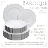 PARTY DISPOSABLE 40 PC PLASTIC PLATE SET | 20 Dinner Plates | 20 Side Plates | Heavyweight Plastic Dishes | Elegant Fine China Look | for Upscale