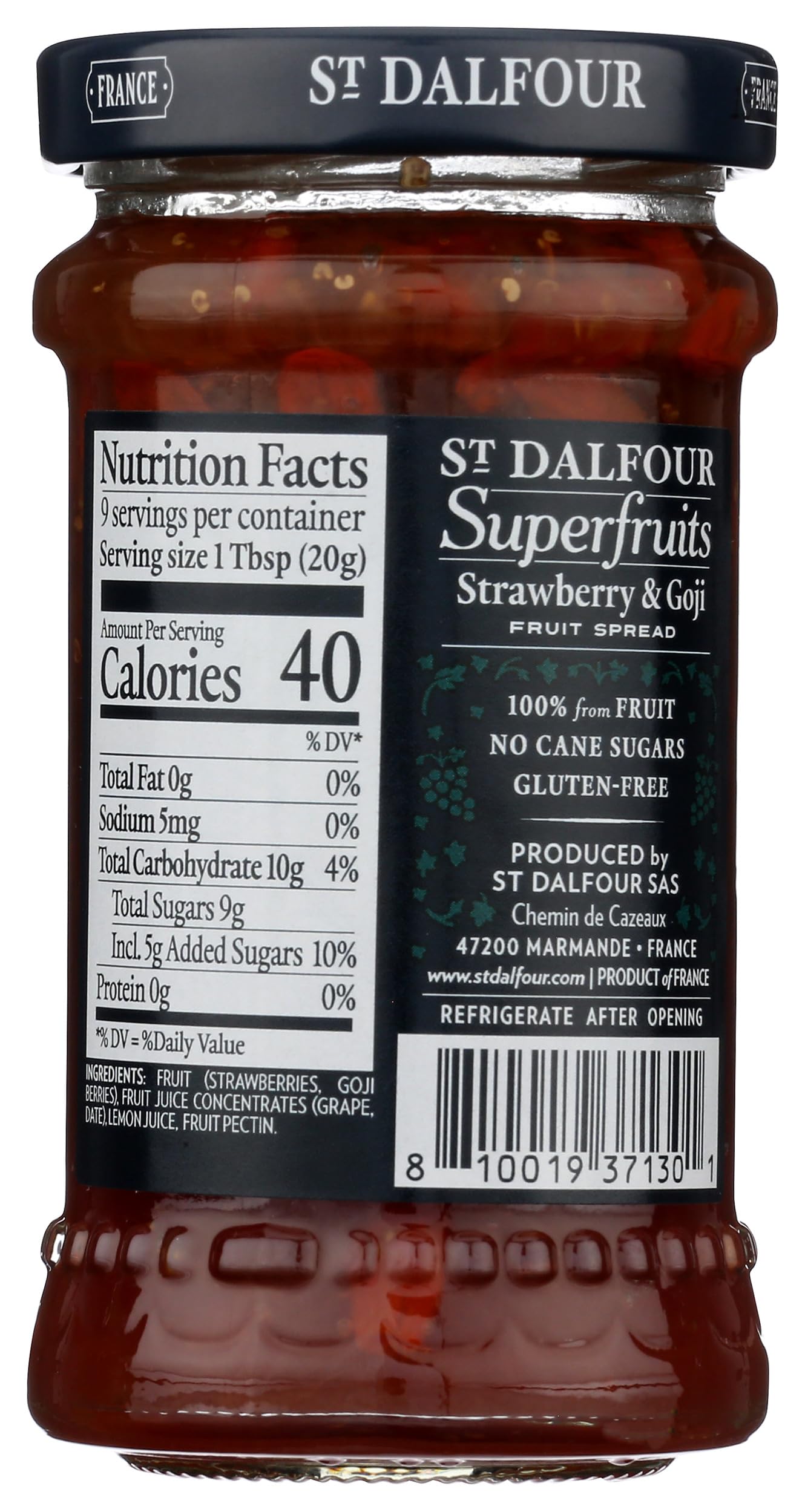 St Dalfour, Fruit Spread Superfruit Strawberry Goji, 6 Ounce