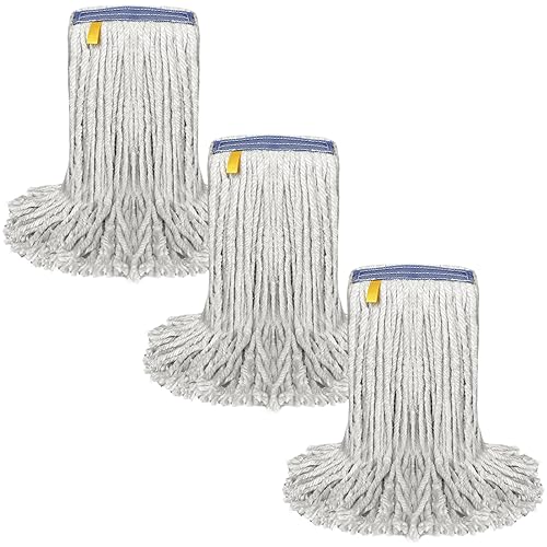 Pack of 3 Cut End Cotton Mop Head Replacement, 1.25-inch Universal Headband, Wet Mop Refills, Natural, 16 Oz