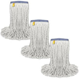 Pack of 3 Cut End Cotton Mop Head Replacement, 1.25-inch Universal Headband, Wet Mop Refills, Natural, 16 Oz