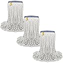 Pack of 3 Cut End Cotton Mop Head Replacement, 1.25-inch Universal Headband, Wet Mop Refills, Natural, 16 Oz