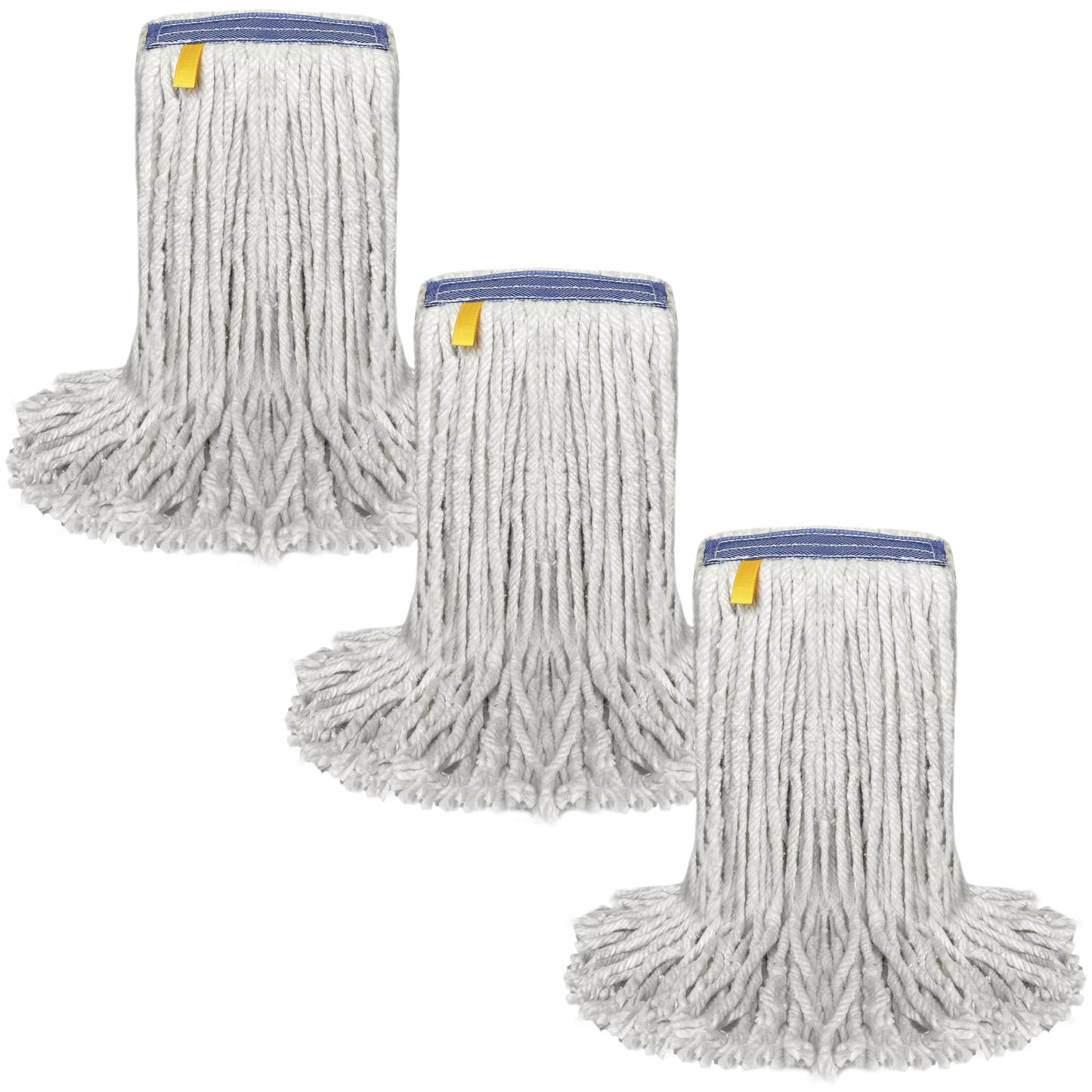 Pack of 3 Cut End Cotton Mop Head Replacement, 1.25-inch Universal Headband, Wet Mop Refills, Natural, 16 Oz