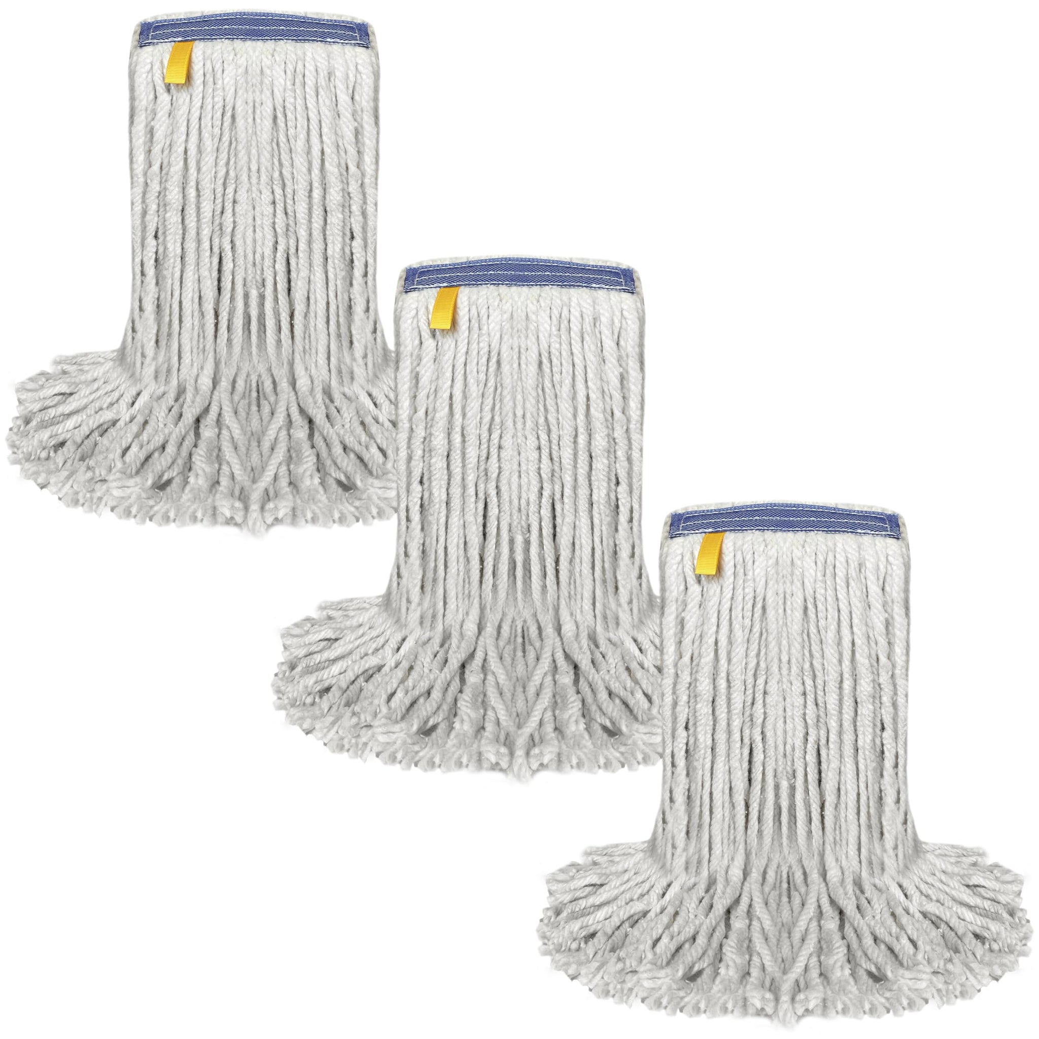 Pack of 3 Cut End Cotton Mop Head Replacement, 1.25-inch Universal Headband, Wet Mop Refills, Natural, 16 Oz