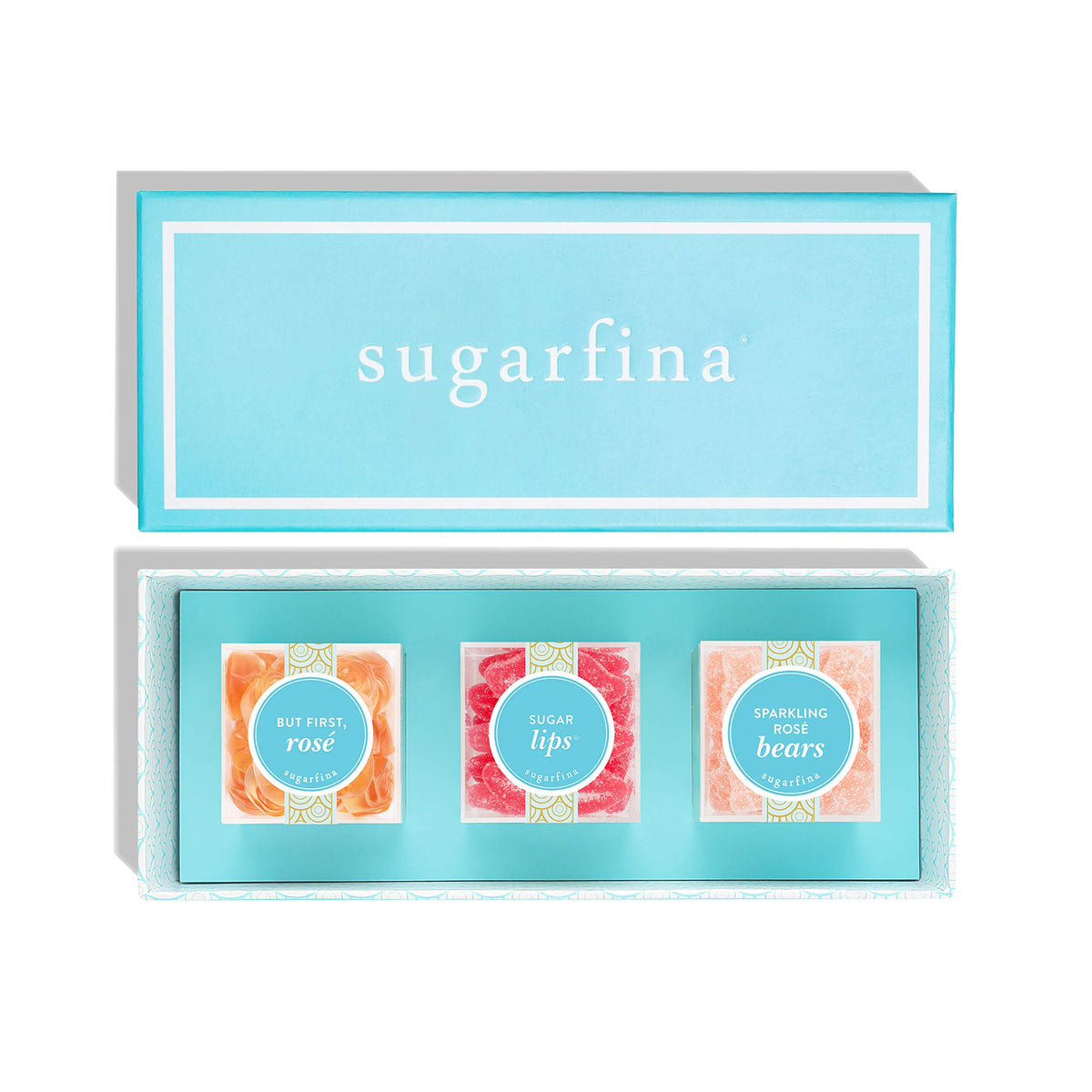 Sugarfina Treat Yourself 3 Piece Candy Bento Box | But First, Rosé Roses, Sugar Lips, Sparkling Rosé Bears