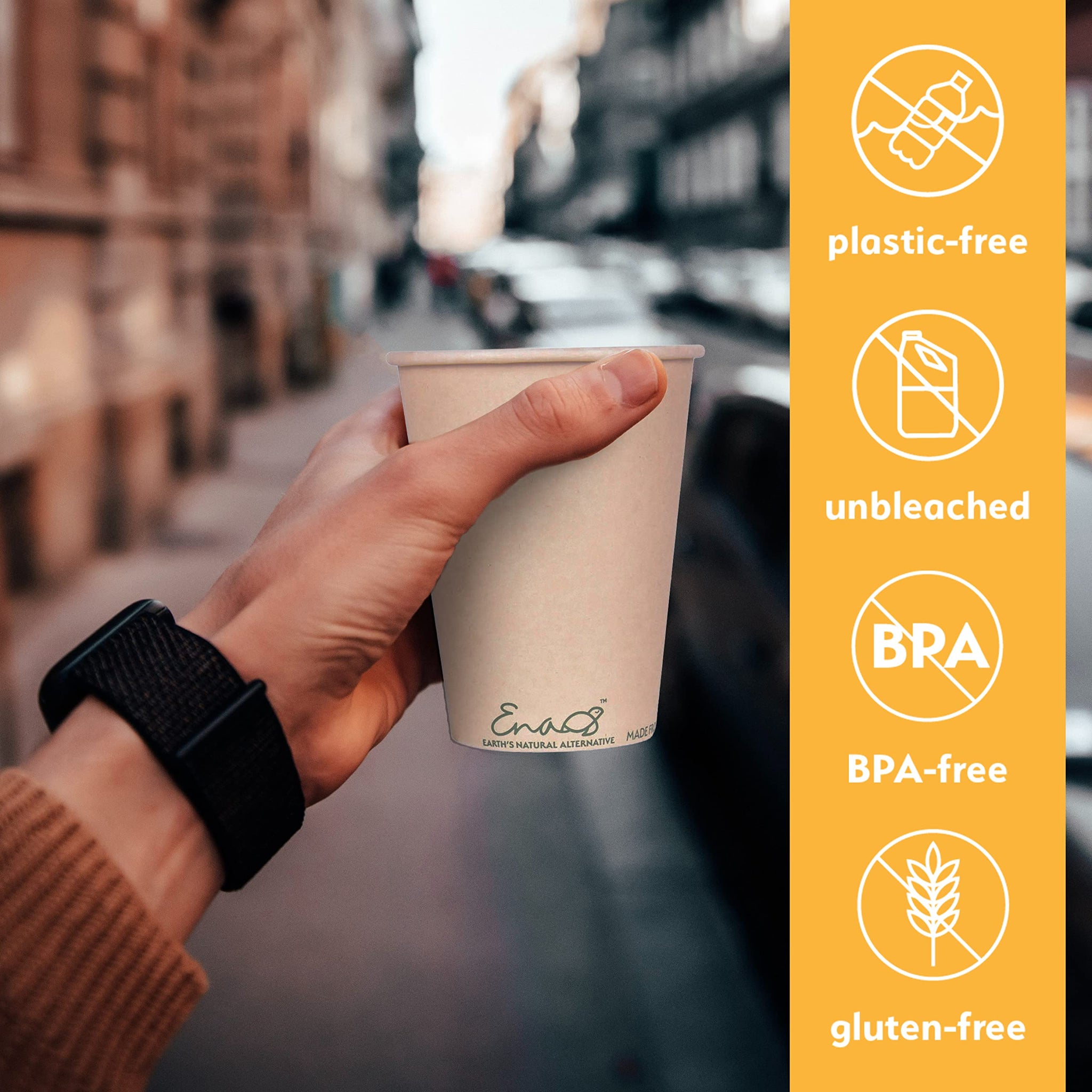 100% Compostable Disposable Coffee Cups [12oz 80 Pack] Paper Cups Made from Bamboo, Eco-Friendly, Biodegradable Premium Party Cups, Natural Unbleached