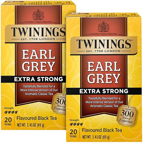Twinings Earl Grey Tea Extra Strong 2-Pack - A Bright and Zesty Black Tea Infused with Citrus Bergamot Flavours, Caffeinated Tea Bags, Individually