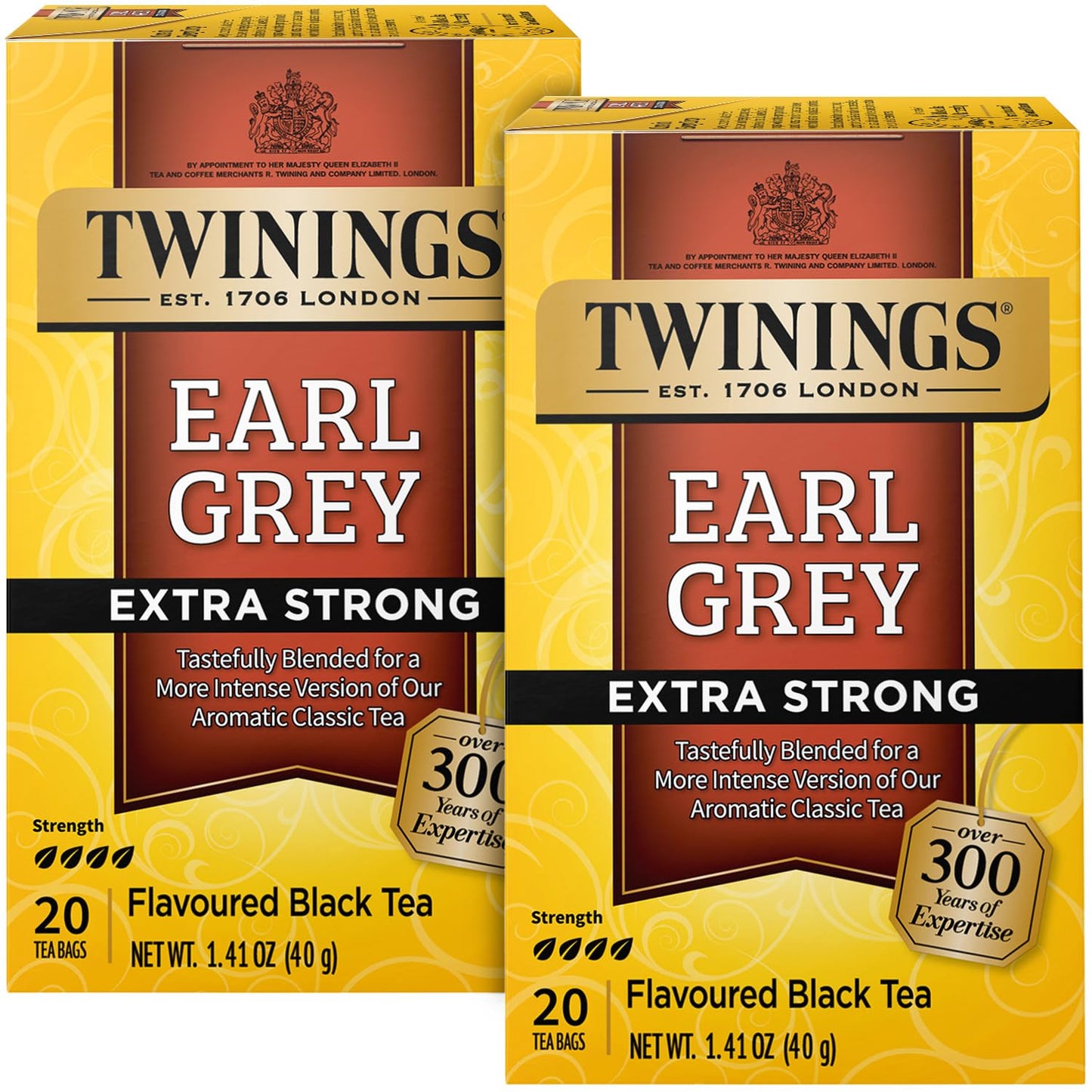 Twinings Earl Grey Tea Extra Strong 2-Pack - A Bright and Zesty Black Tea Infused with Citrus Bergamot Flavours, Caffeinated Tea Bags, Individually