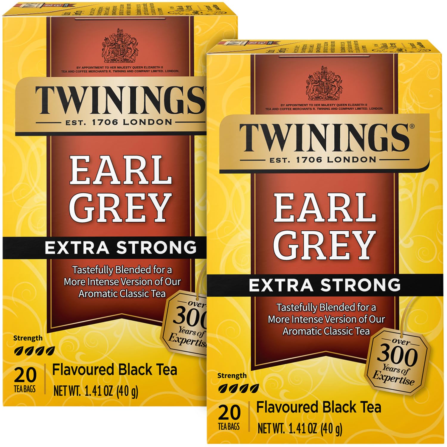 Twinings Earl Grey Tea Extra Strong 2-Pack - A Bright and Zesty Black Tea Infused with Citrus Bergamot Flavours, Caffeinated Tea Bags, Individually