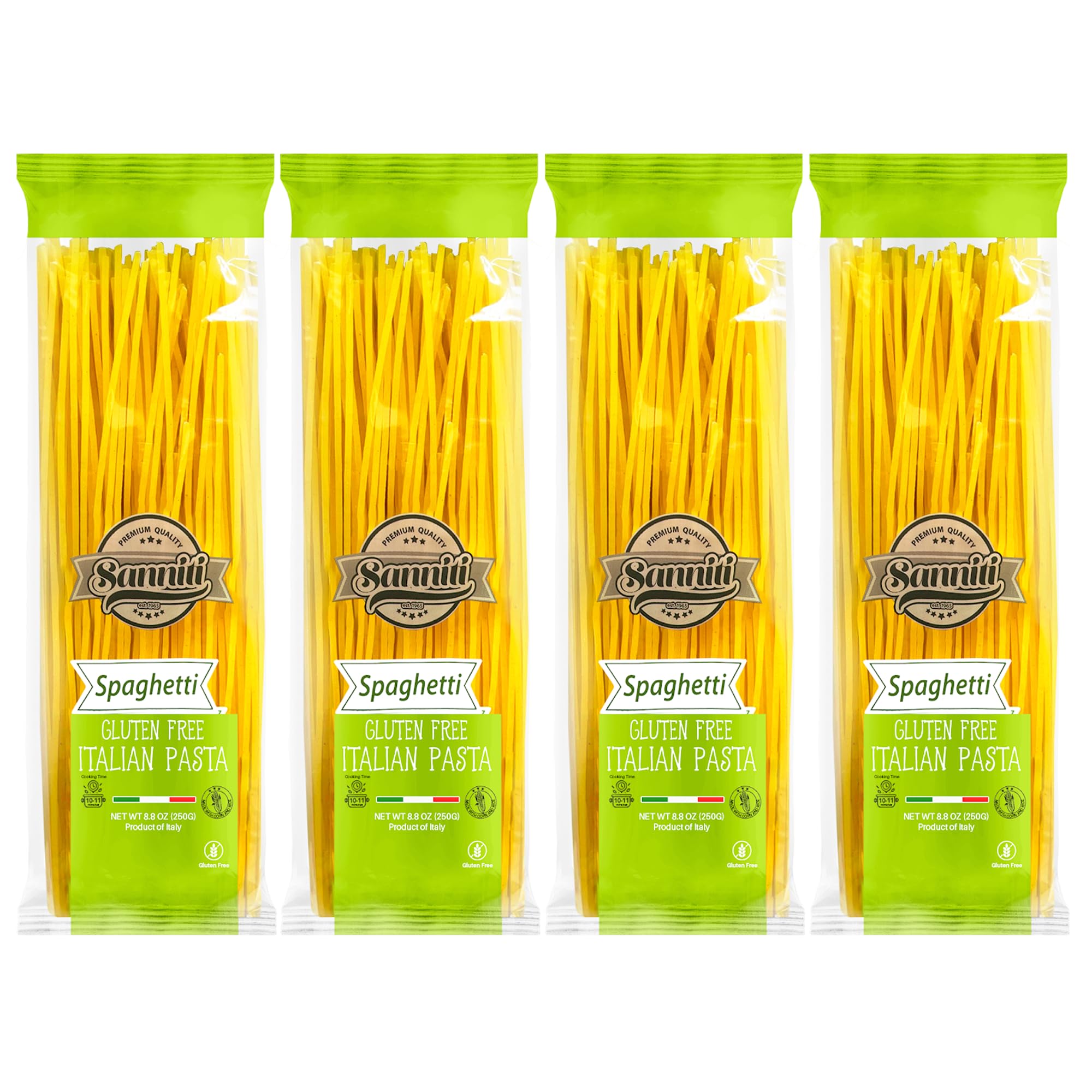 Sanniti Italian Gluten Free Spaghetti Pasta | European-Kosher | Vegan | GMO-Free | Made with Corn and Rice | Imported from Italy, 8.8 oz each [Pack