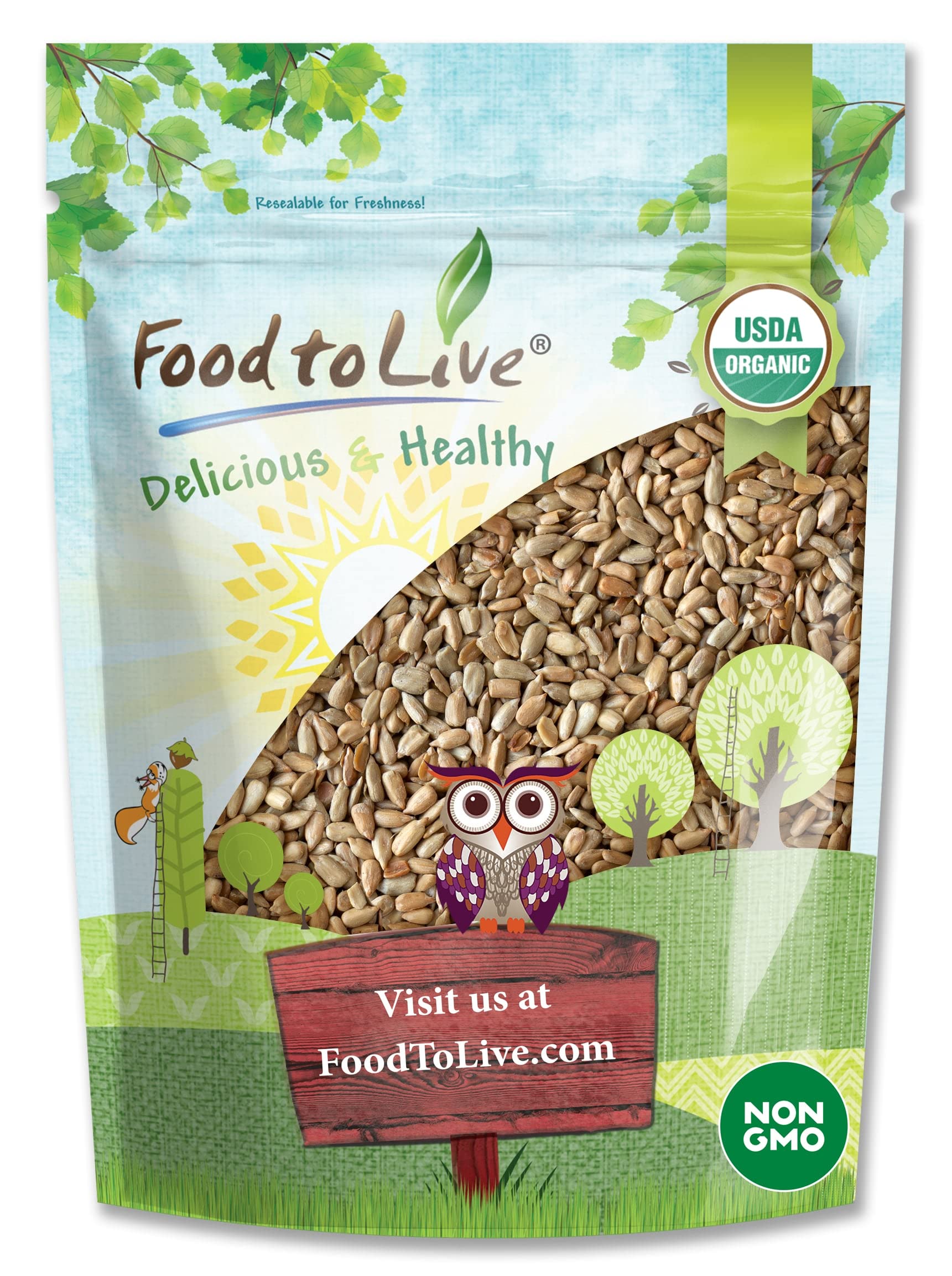 Food to Live Organic Dry Roasted Sunflower Seed Kernels, 8 Oz Non-GMO, Unsalted, Oven Roasted, No Oil Added, Hulled, No Shell, Vegan, Kosher, Keto