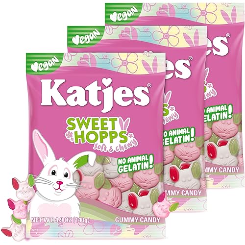 Katjes Sweet Hopps Soft & Flavorful Foam & Fruity Gummy Candy, (3 Pack), Colorful Bunny Shapes, No Artificial Dyes or Flavors, Gelatin Free, Kids