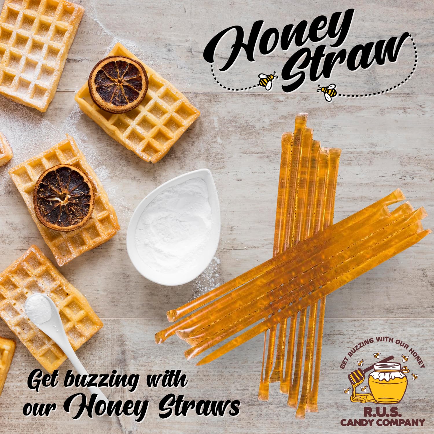 25 Pack Honey Sticks For Tea, Snacking, Honey Packets Single Serve Stir Sticks, Natural Flavor by R.U.S Candy Company- Honey Straws (Orange)