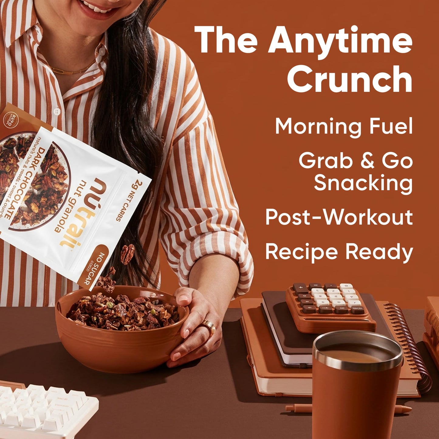 NuTrail Nut Granola, Dark Chocolate, No Sugar Added, Gluten Free, Grain Free, Keto, Low Carb, Healthy Breakfast Cereal 8 oz. 6 Count