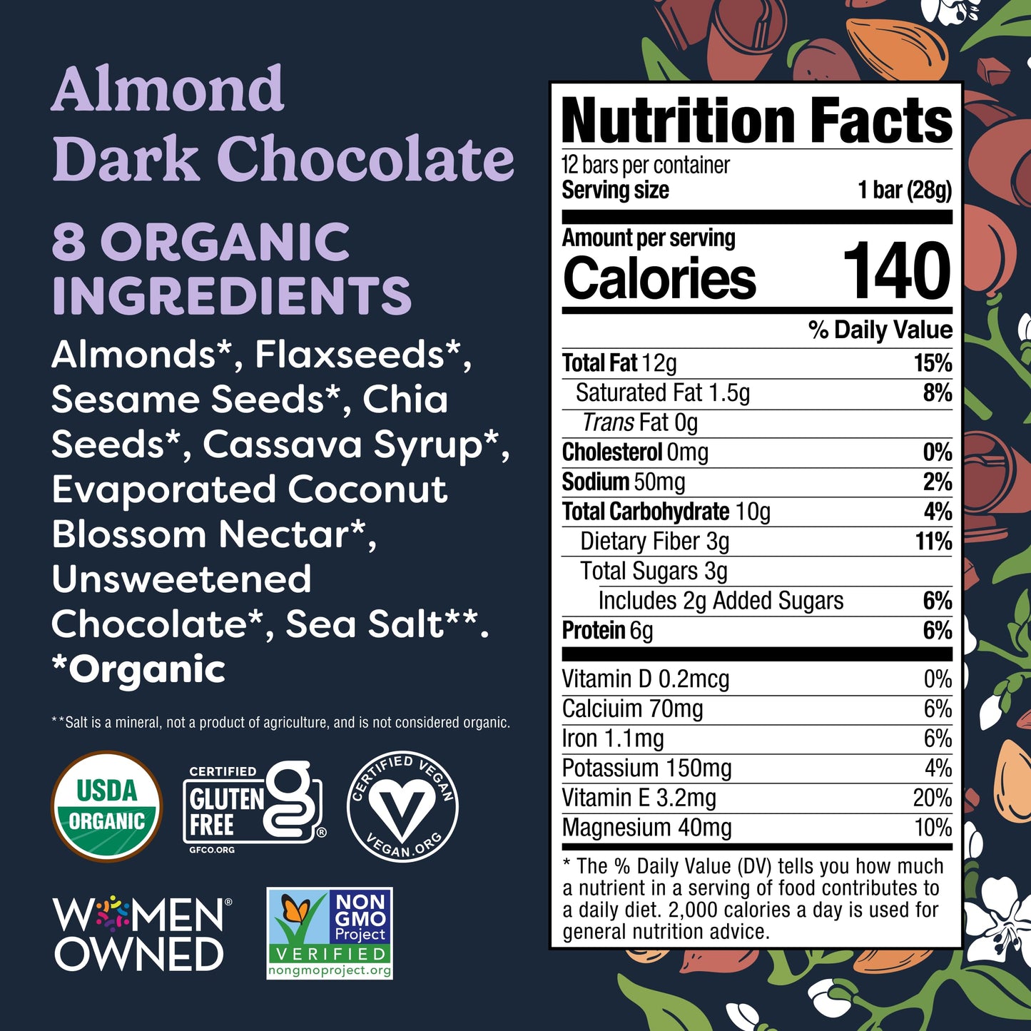 Tosi Nut Bars, Almond Dark Chocolate, Healthy Snacks for Adults & Kids, Plant Based Crunchy Bars (6G Protein), Organic Keto Snacks, Vegan, Gluten