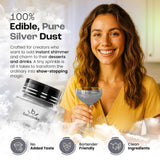 Bakeebake Silver Luster Dust Edible 15g - Edible Glitter for Drinks & Desserts - Gluten Free Edible Silver Dust for Cake Decorating - Tasteless Vegan