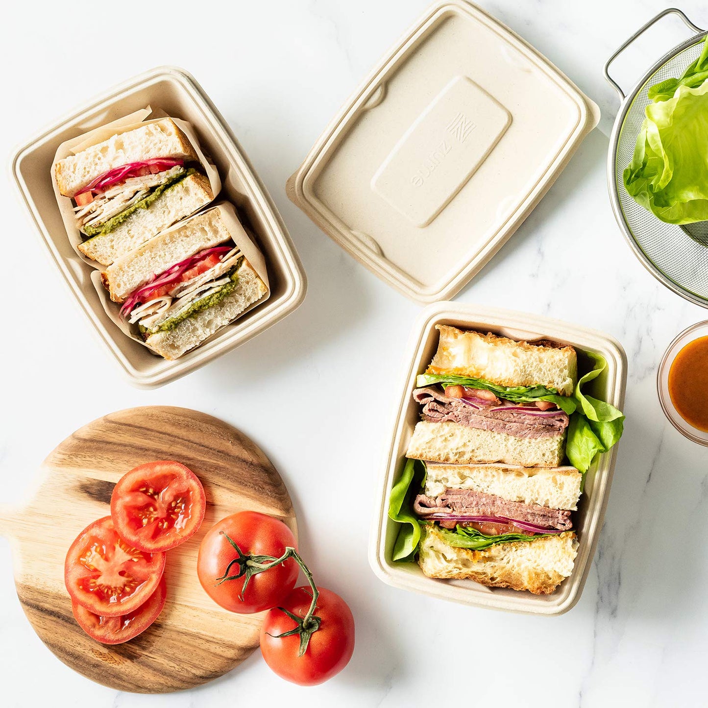 Zume Premium Compostable, Eco Friendly, Disposable, 24 oz-32oz/750ml-1000ml Rectangular Container Lid, Natural (Pack of 100)